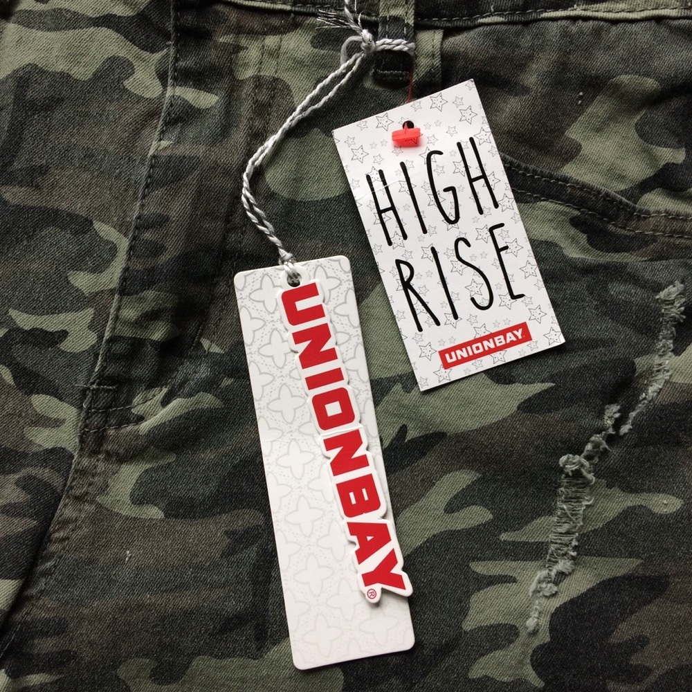Unionbay High-Rise Distressed Camo Jean Shorts - Picture 3 of 3
